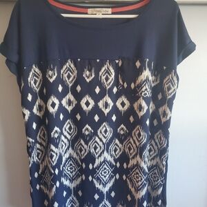 Rewind Navy and White Geometric Blouse
